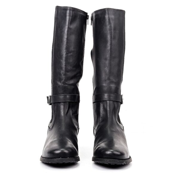 David Tate Wmn Allegria Black Leather Wide Calf Riding Stretch Tall Boots sz 8.5 - Picture 2 of 9